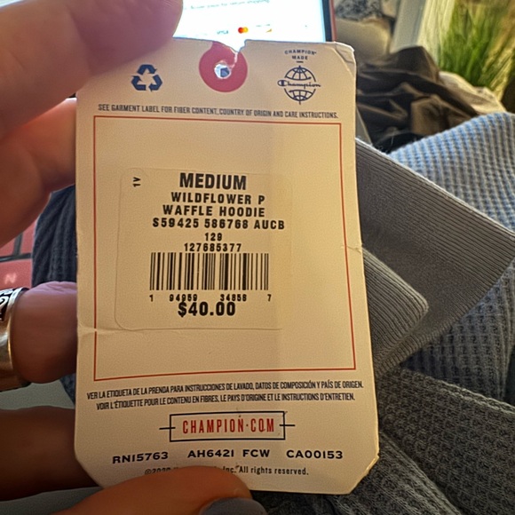 Champion Men's Wildflower Pale Blue Athletics Waffle Hoodie size medium - Picture 7 of 7